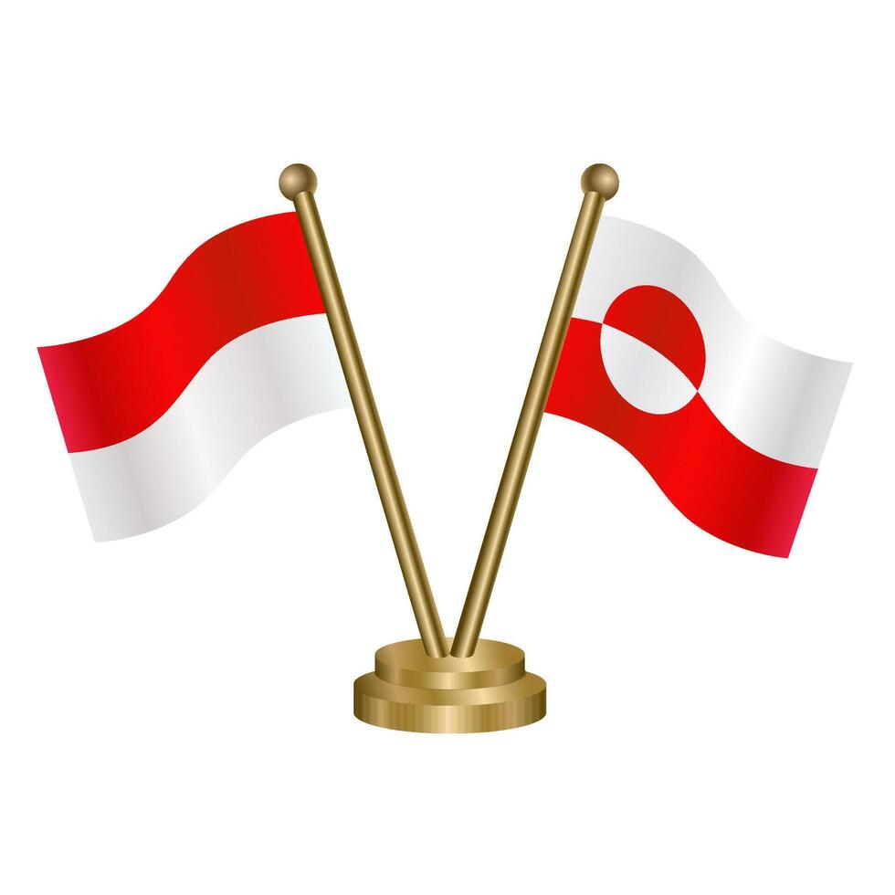 Indonesia and Greenland table flags. vector