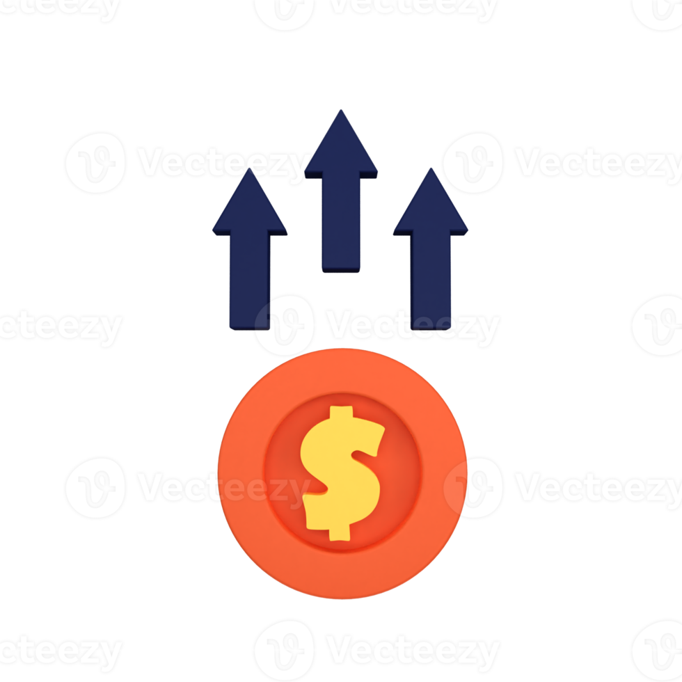 A dollar coin is surrounded by arrows and a dollar sign png