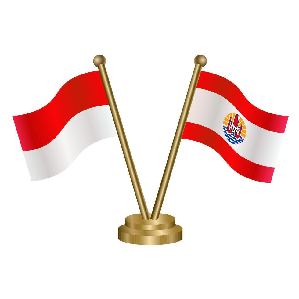 Indonesia and French Polynesia table flags. vector