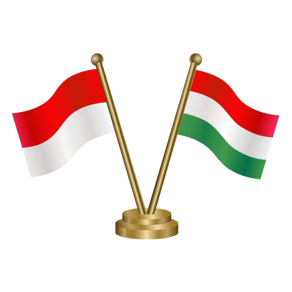 Indonesia and Hungary table flags. vector