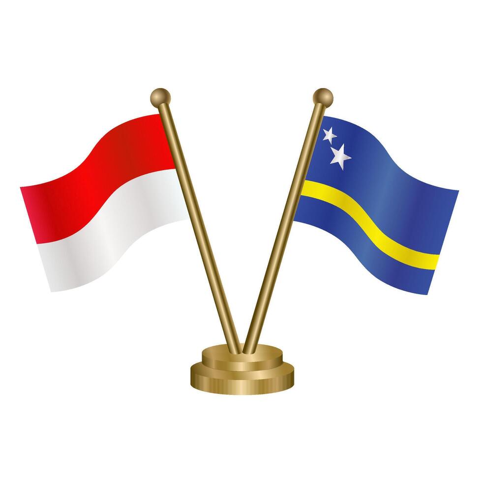 Indonesia and Curacao table flags. vector