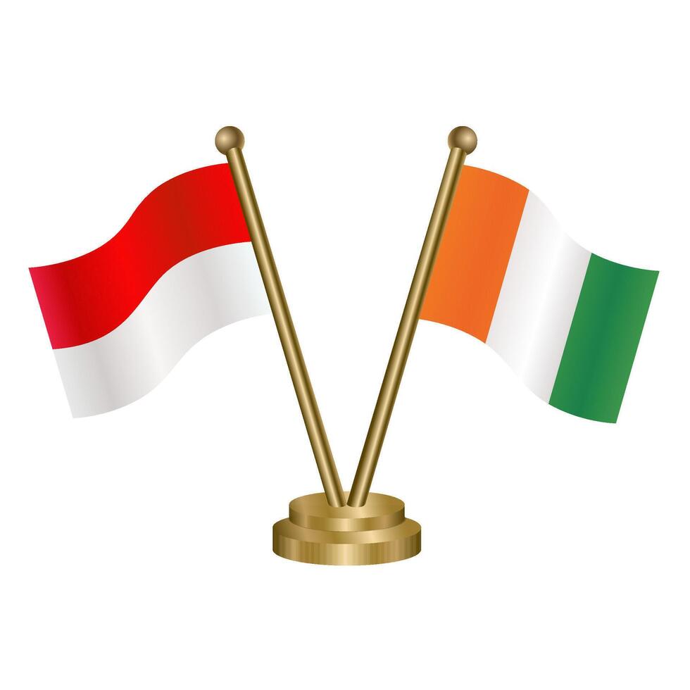Indonesia and Cote D'Ivoire table flags. vector