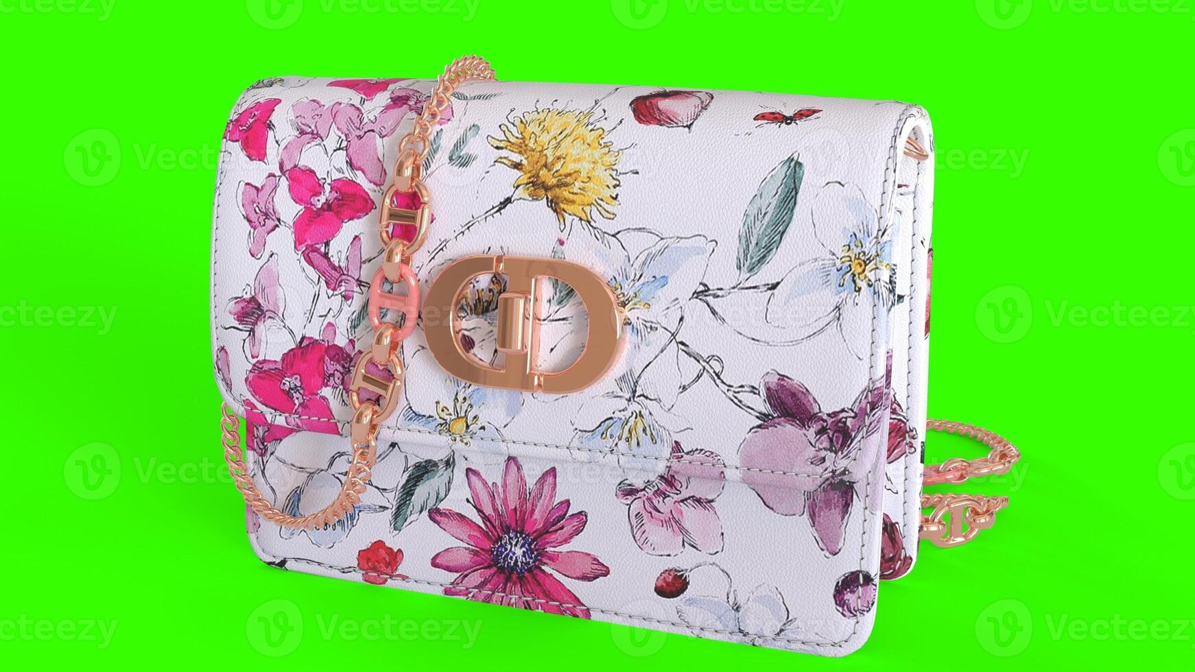 a white purse with floral print on it 2 photo