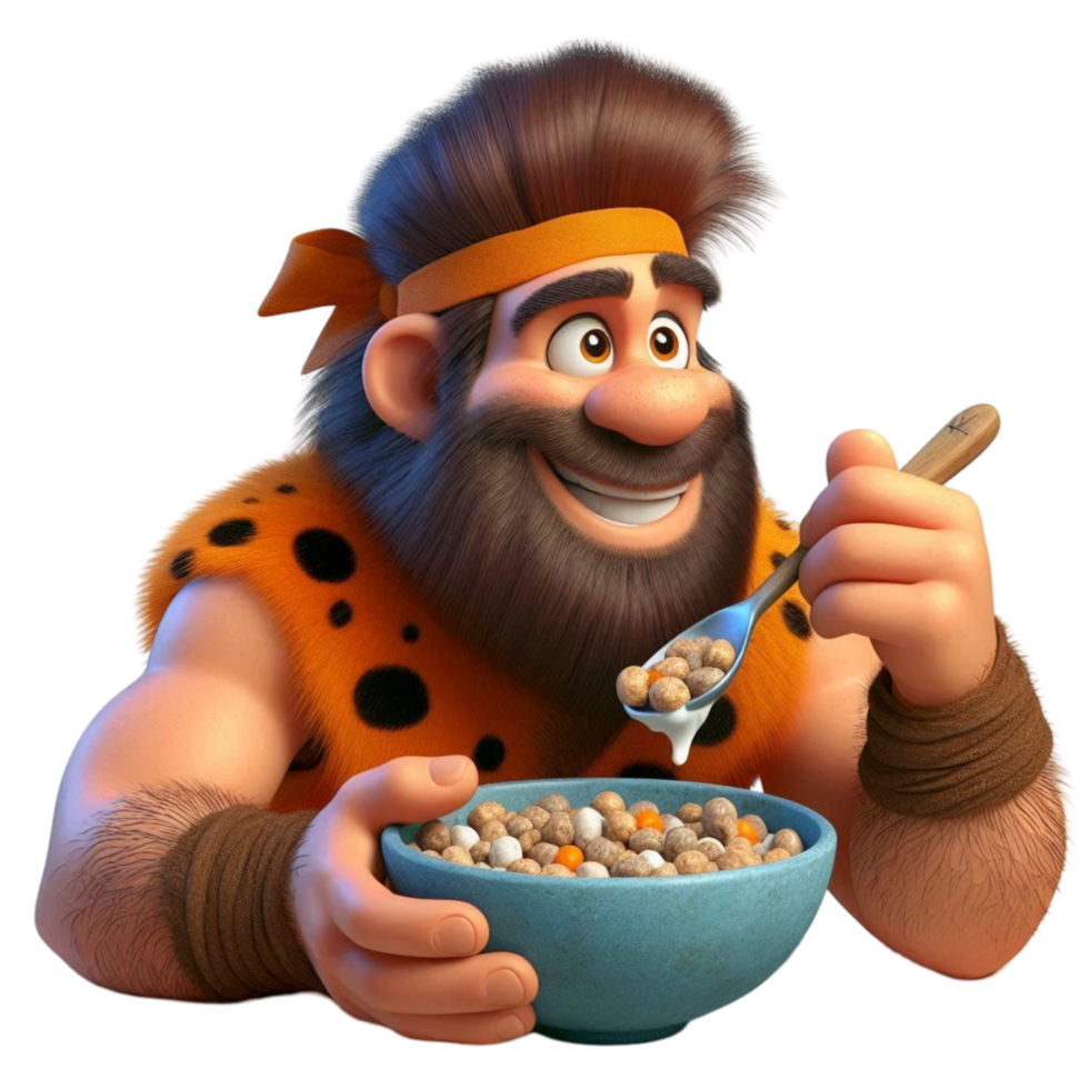 Stone Age Caveman with Bowl of Cereal png