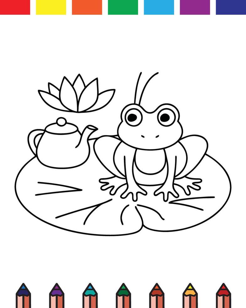 Frog coloring pages for kids vector