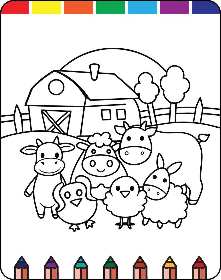 A farm scene with animals and a barn vector