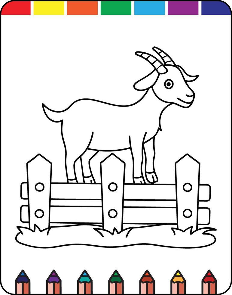 A coloring page with a goat on a fence vector