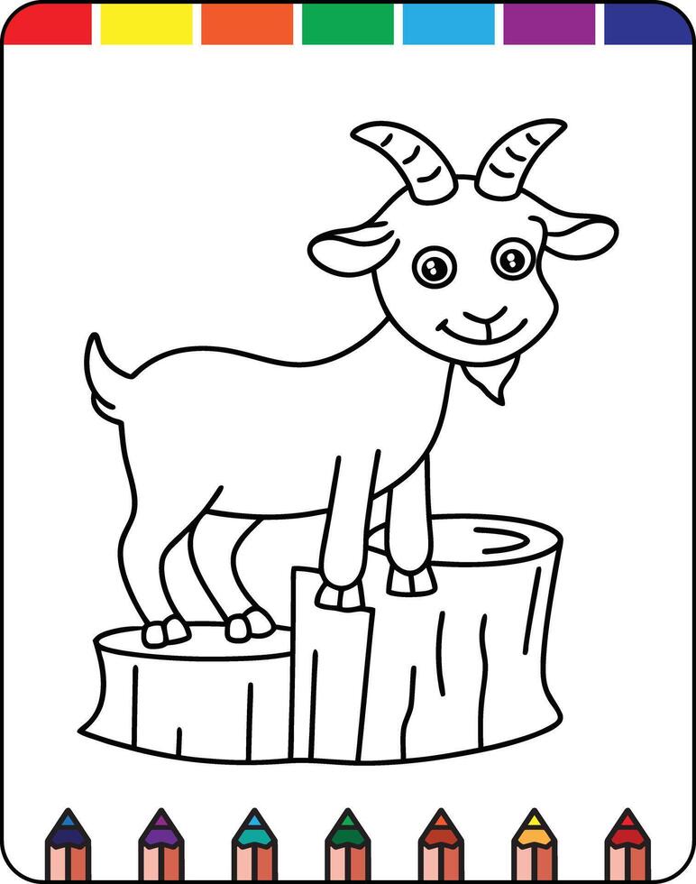 A coloring page with a goat on top of a tree stump vector