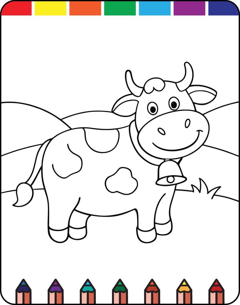 Coloring pages for kids with cow vector