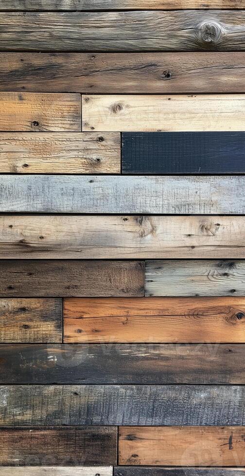 Close up of rustic wooden planks with varying shades and textures, perfect for design backgrounds photo