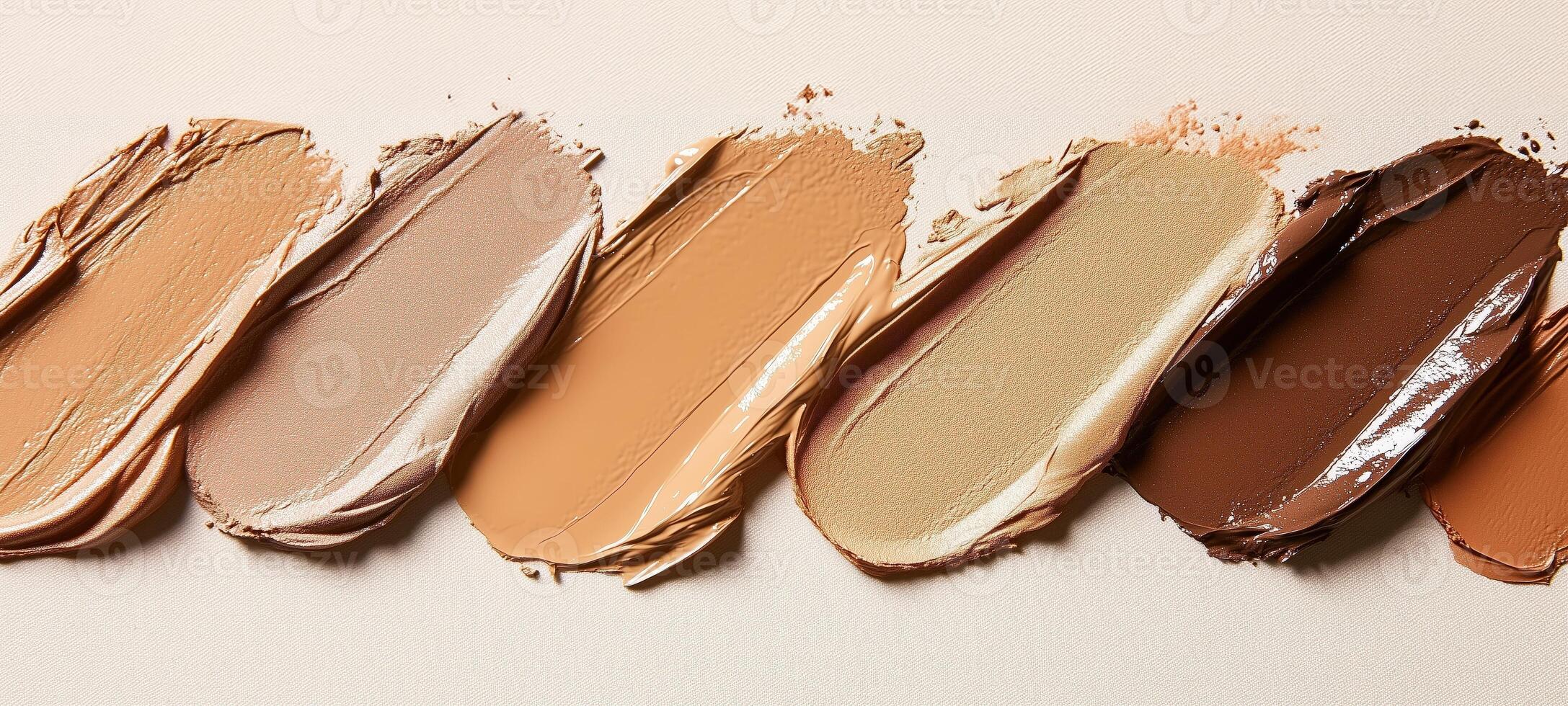 Various shades of foundation smeared. Diversity in skin tones and smooth textures photo