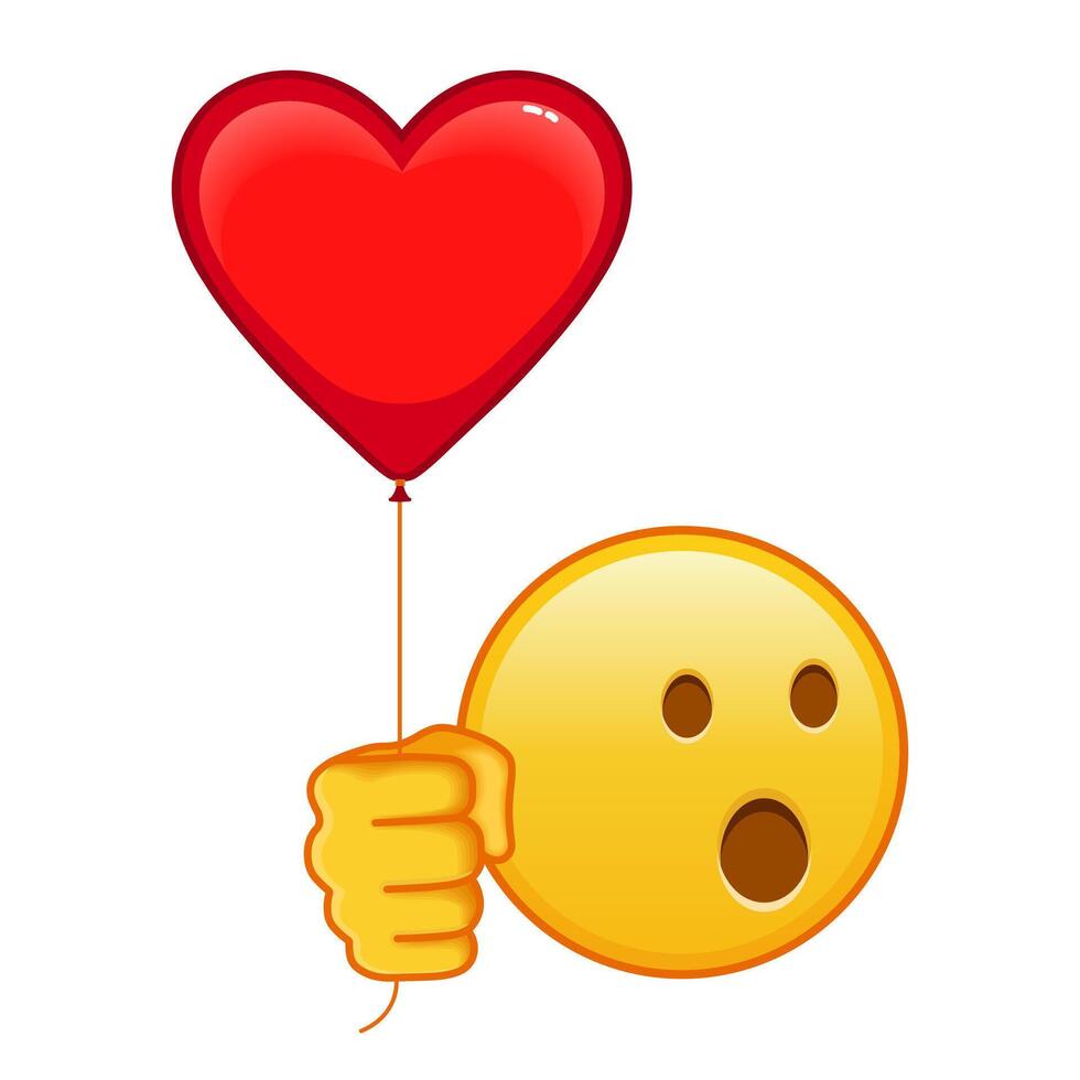 Face with open mouth with red heart baloon Large yellow emoji vector