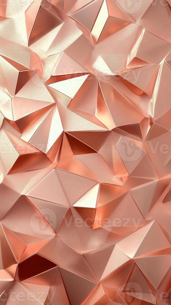 Shiny rose gold foil with abstract geometric pattern and reflective metallic texture design photo