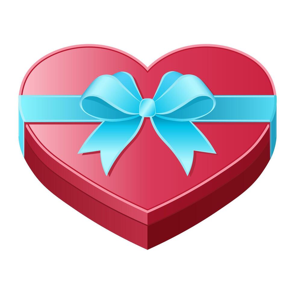 Red heart gift box icon with light blue bow vector