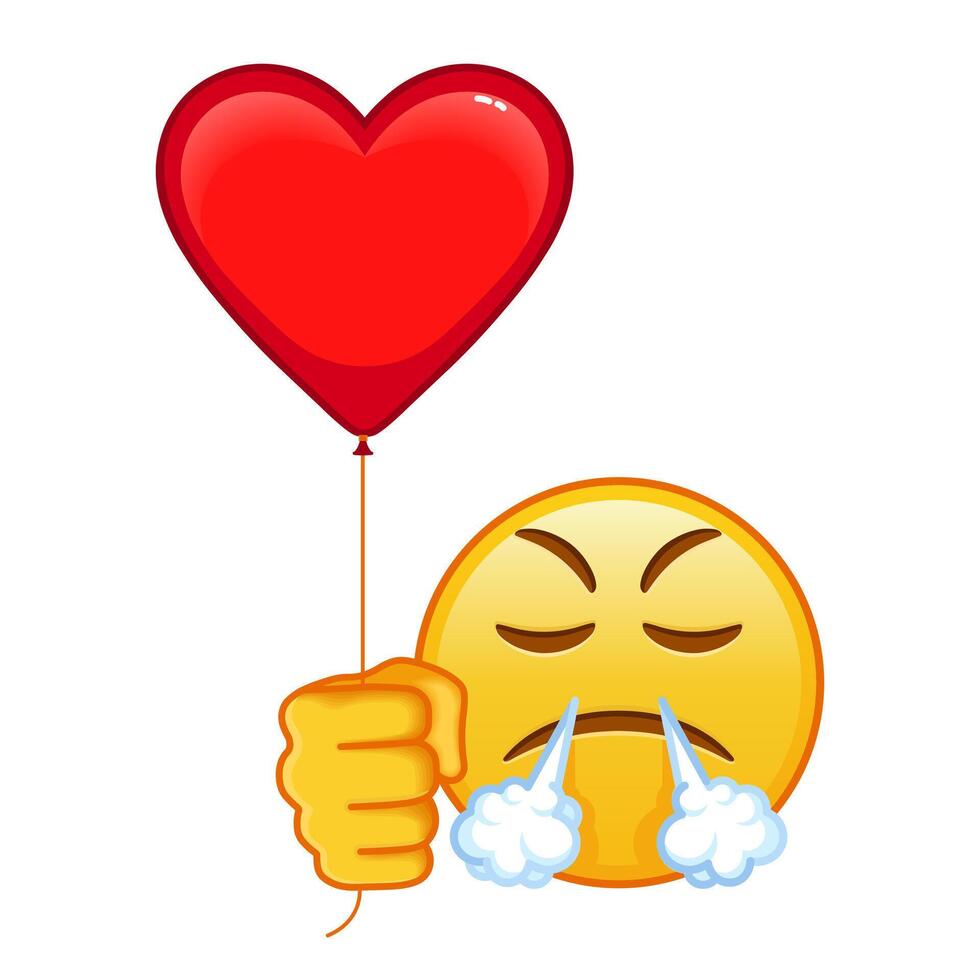 Face with an expression of displeasure with red heart baloon Large size of yellow emoji smile vector