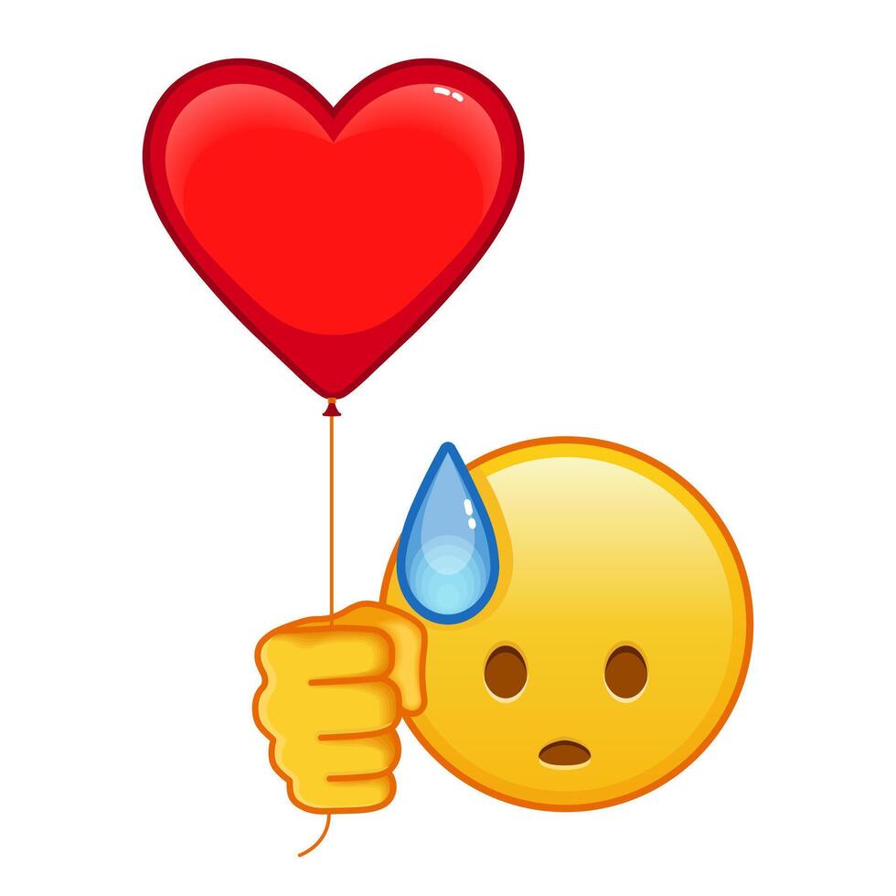 Face in cold sweat with red heart baloon Large size of yellow emoji smile vector