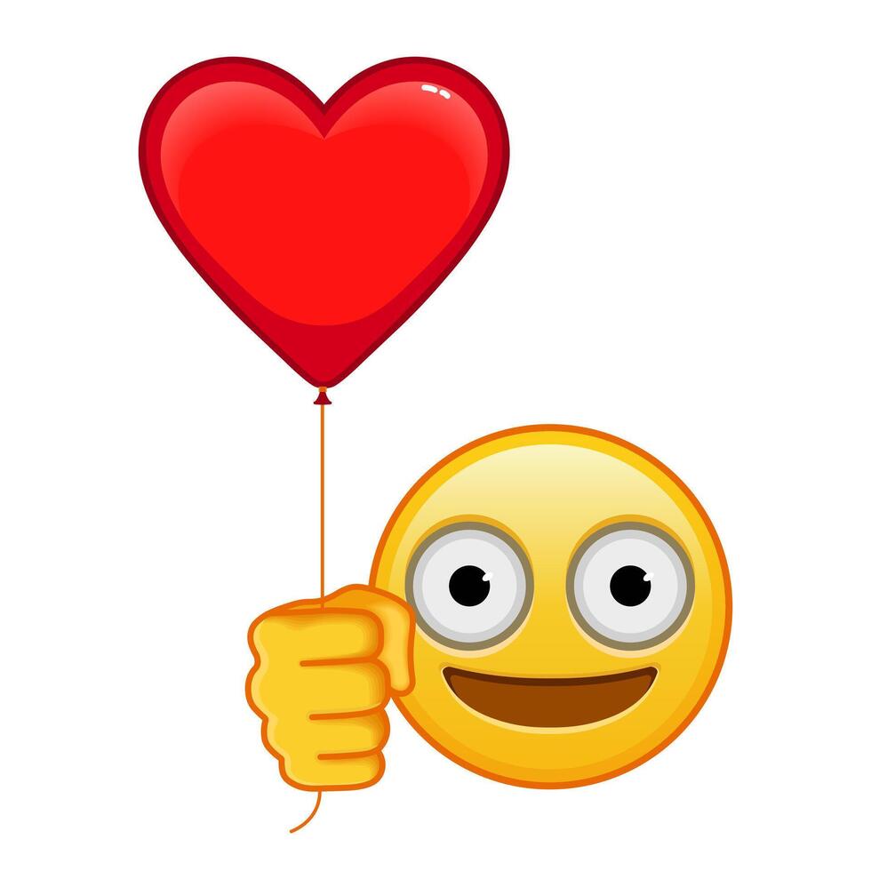 Face with big eyes with red heart baloon Large size of yellow emoji smile vector