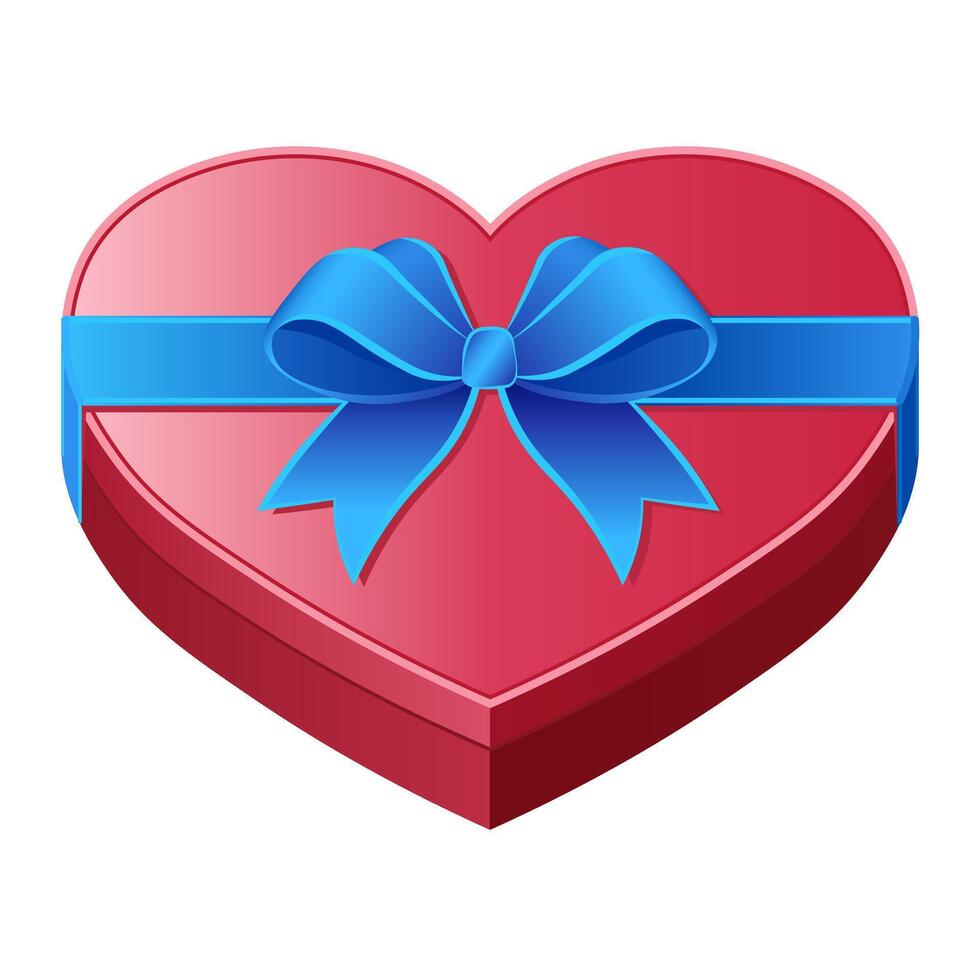 Red heart gift box icon with blue bow vector
