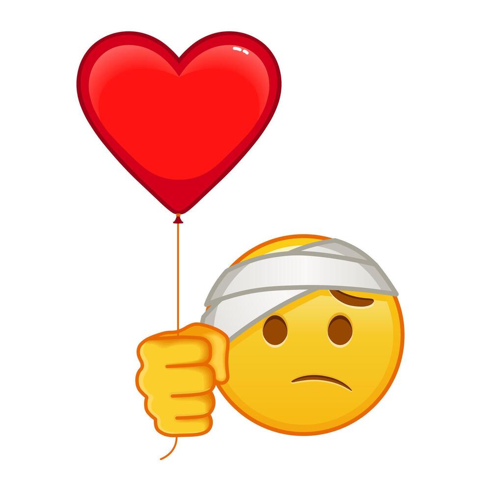 Face with head bandage with red heart baloon Large size of yellow emoji smile vector