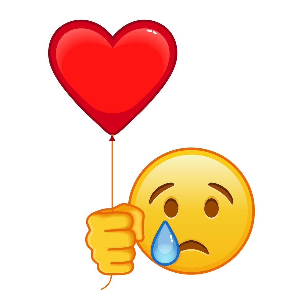 Crying face with red heart baloon Large size of yellow emoji smile vector