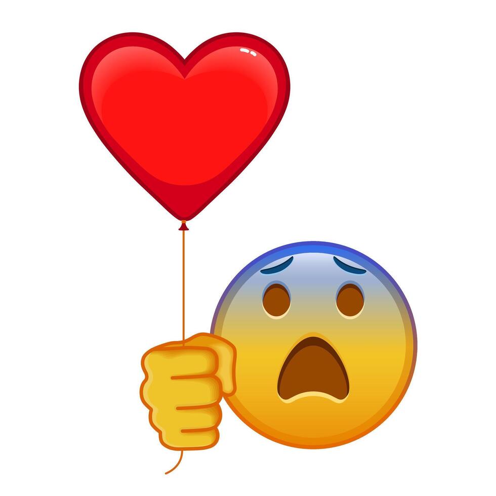 Face in fear with red heart baloon Large size of yellow emoji smile vector