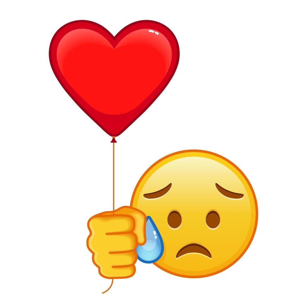 Face with an expression of disappointment and relief with red heart baloon Large size of yellow emoji smile vector