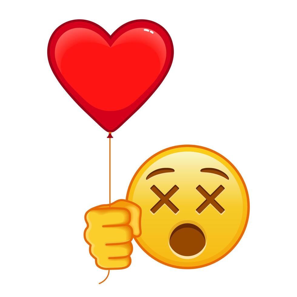 Face with crossed out eyes with red heart baloon Large size of yellow emoji smile vector
