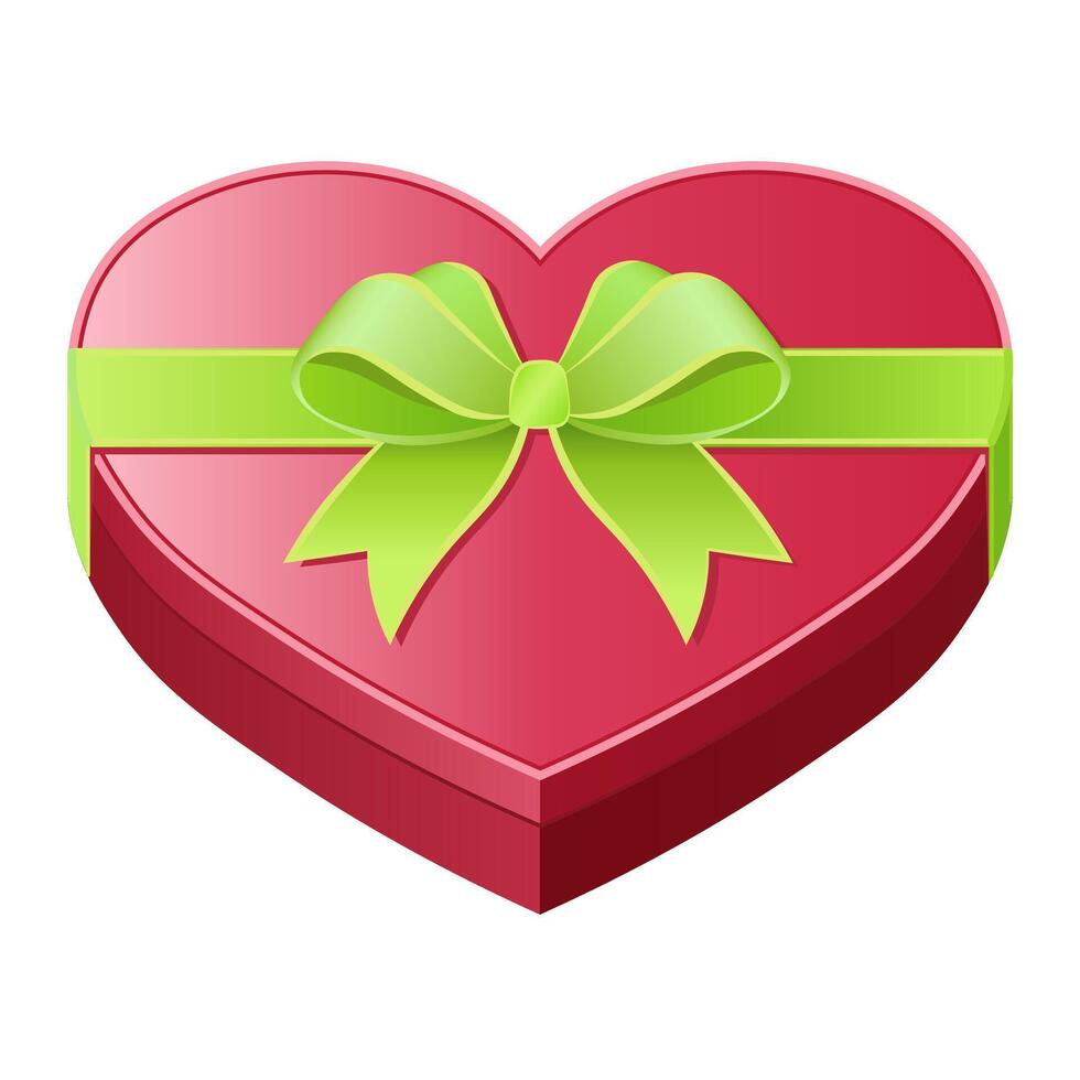 Red heart gift box icon with green bow vector