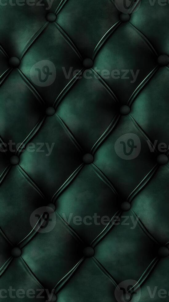 Luxurious dark green tufted leather with deep diamond quilting and button details, rich background photo