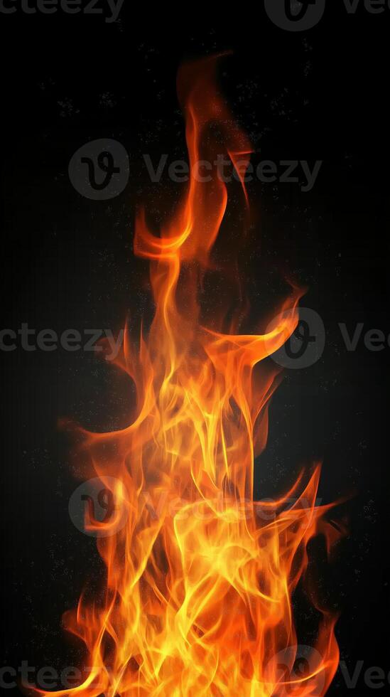 Intense flames with vivid orange and red hues on a black background, heat and energy photo