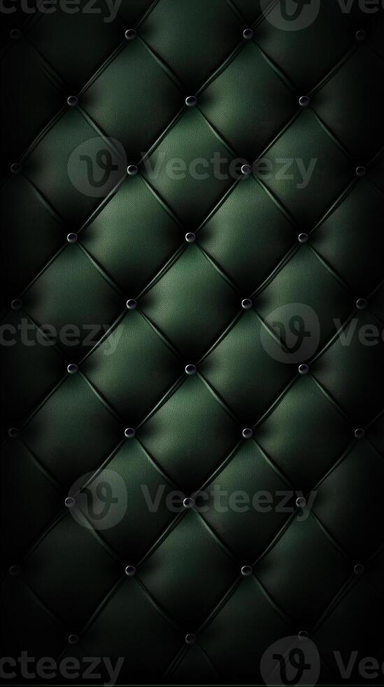 Luxurious dark green tufted leather with deep diamond quilting, button details, rich background photo