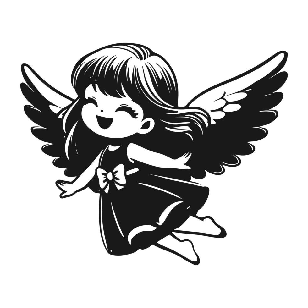 Elegant silhouette of a little angel soaring, capturing the essence of faith, hope, and serenity. vector