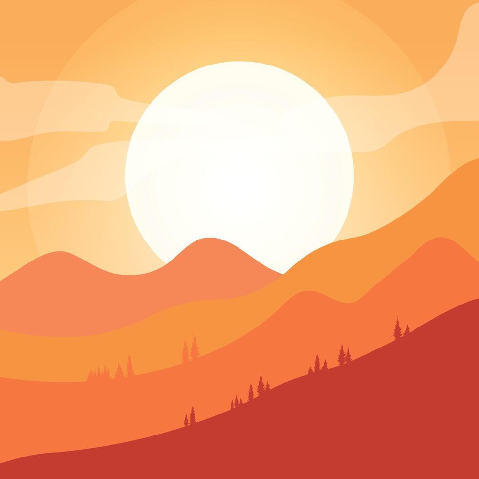 Minimalist mountain wallpaper dark orange, Sun behind mountains, wallpaper, minimal abstract landscape background vector