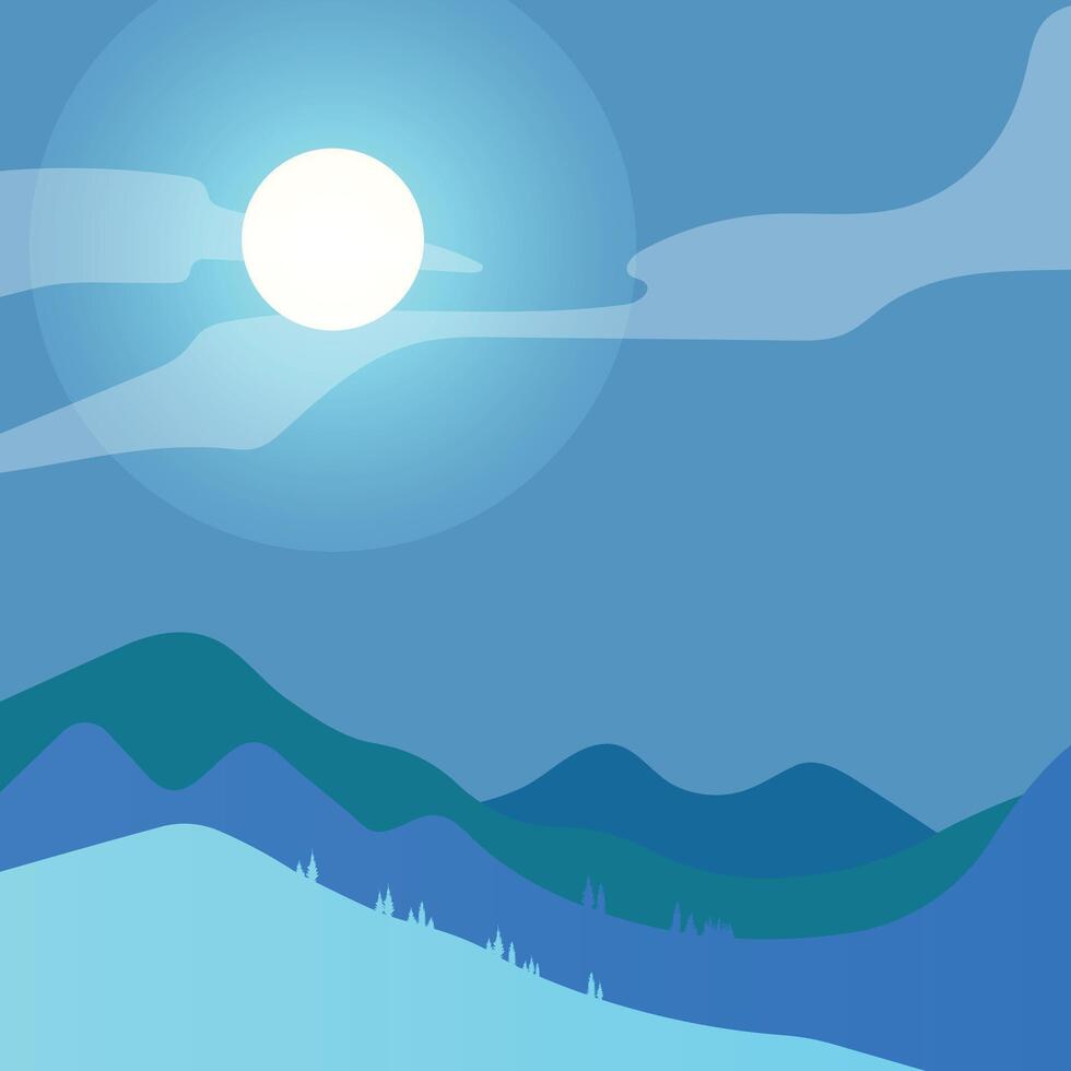 Minimalist mountain wallpaper blue, Moon night, wallpaper dark blue, minimal abstract landscape background vector