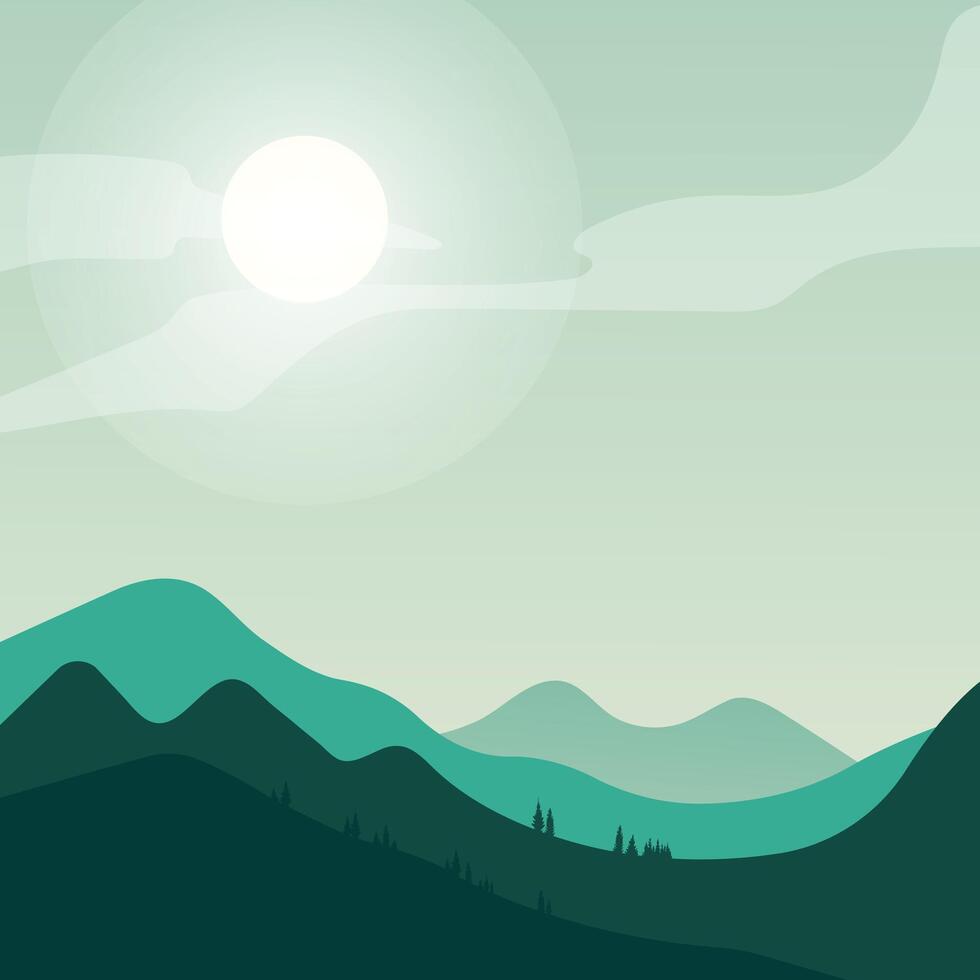 Minimalist mountain wallpaper dark green, sunset, wallpaper dark blue, minimal abstract landscape background vector