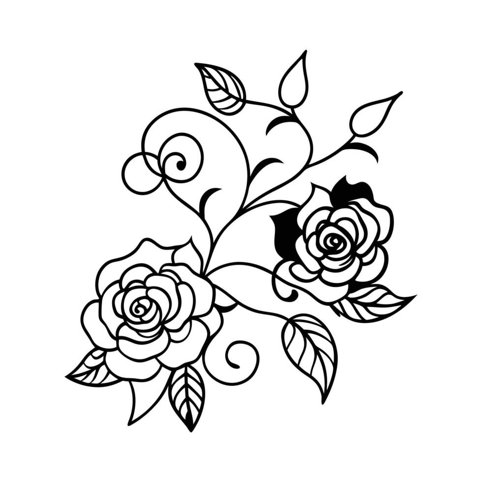 rose flower and leaf illustration vector