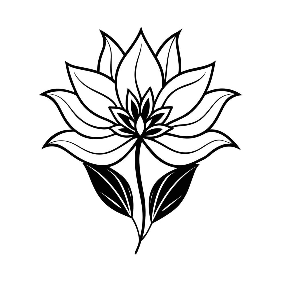 A black and white drawing of a lotus flower with the word quot calla quot on it vector