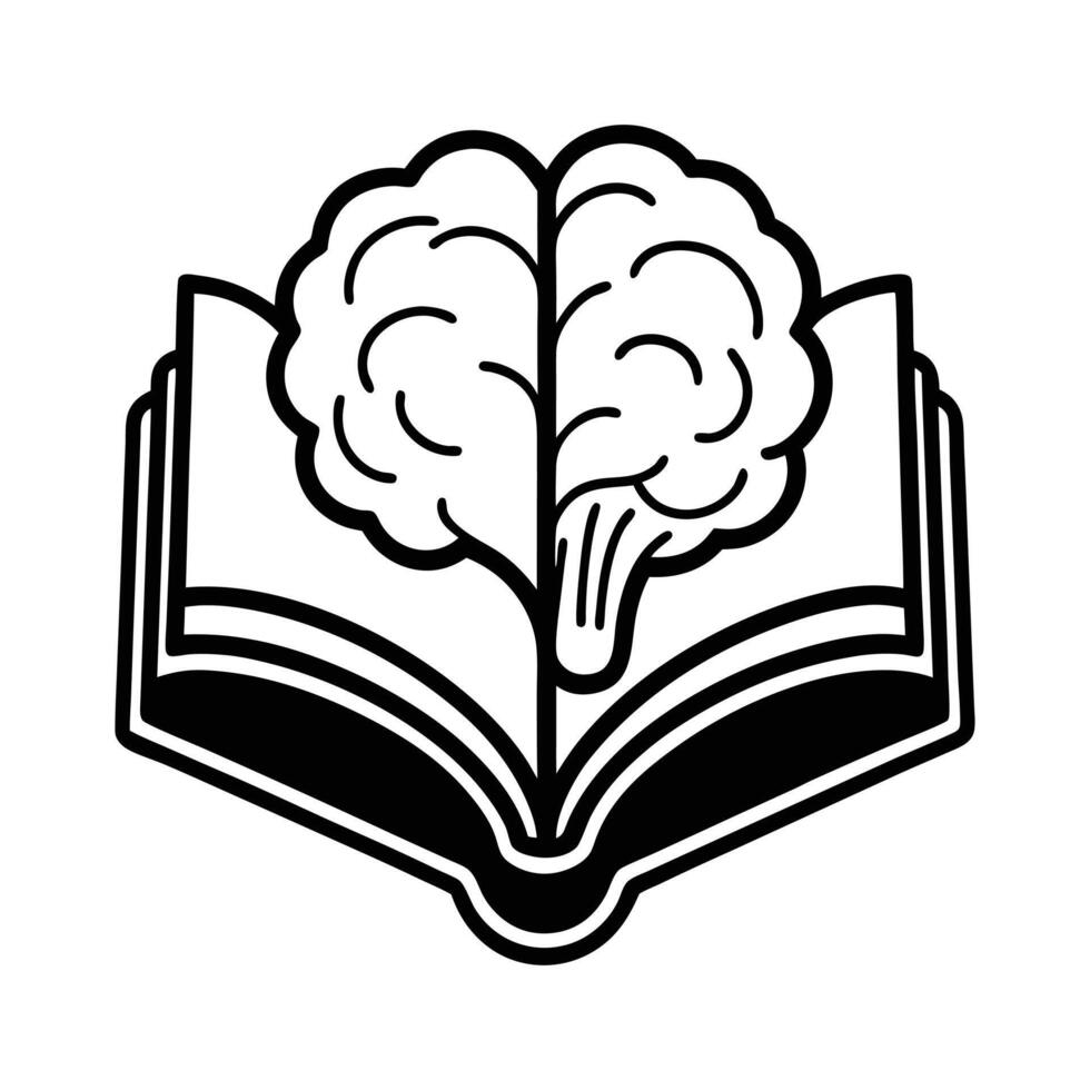 Black Open Book with Emerging Brain vector