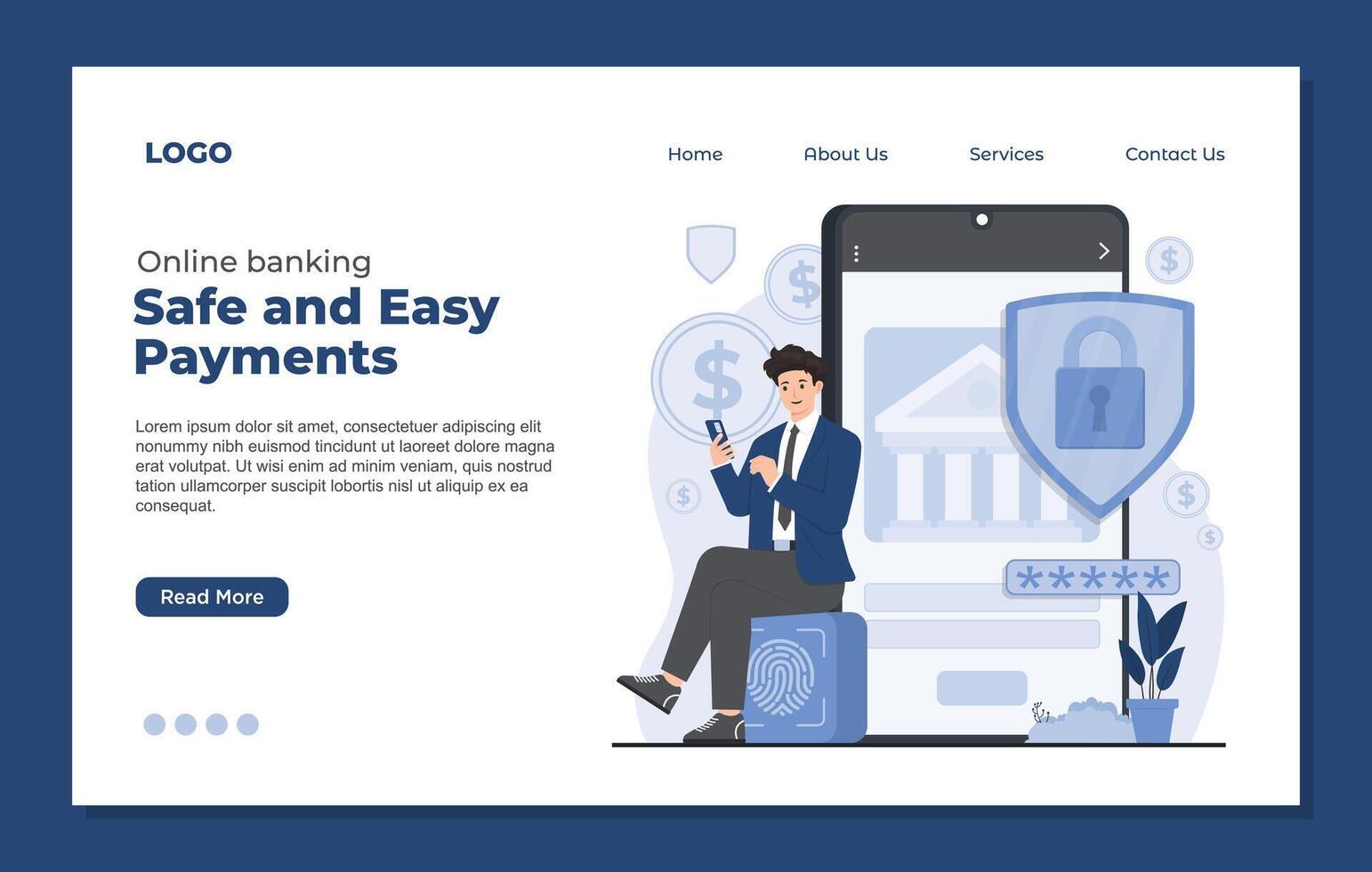 Landing page template of safe and secure payment. Flat design illustration. vector