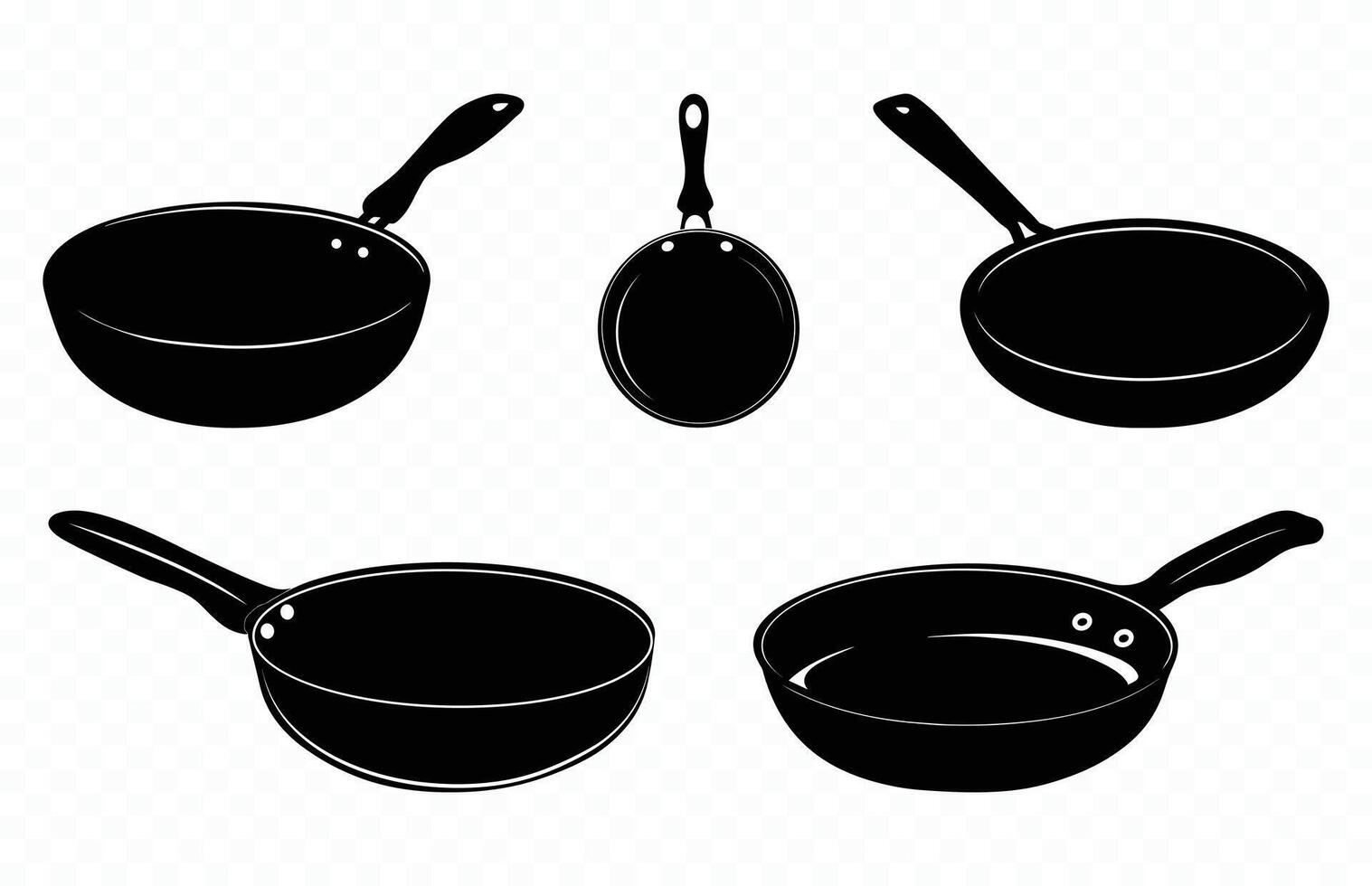 Frying Pan Black Silhouette Set vector