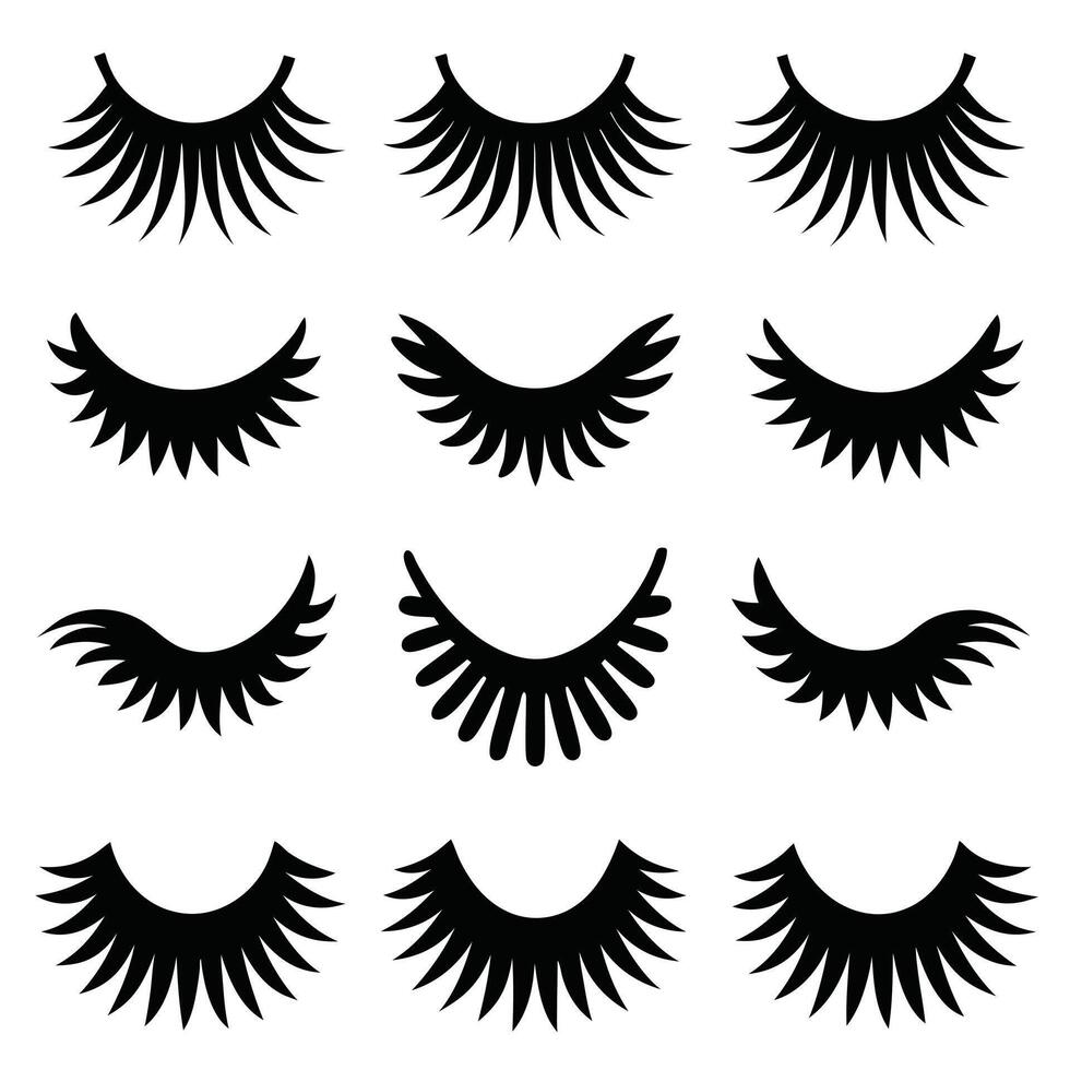 Collection of set black eyelashes silhouette design vector