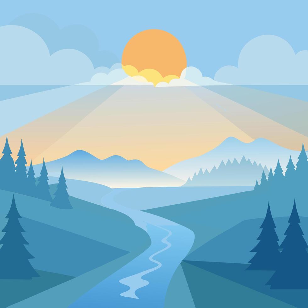 Beautiful River Landscape illustration design on a white background vector