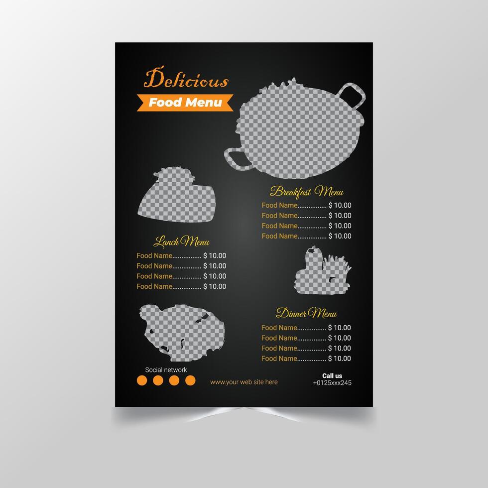 Pizza menu landscape template design. vector