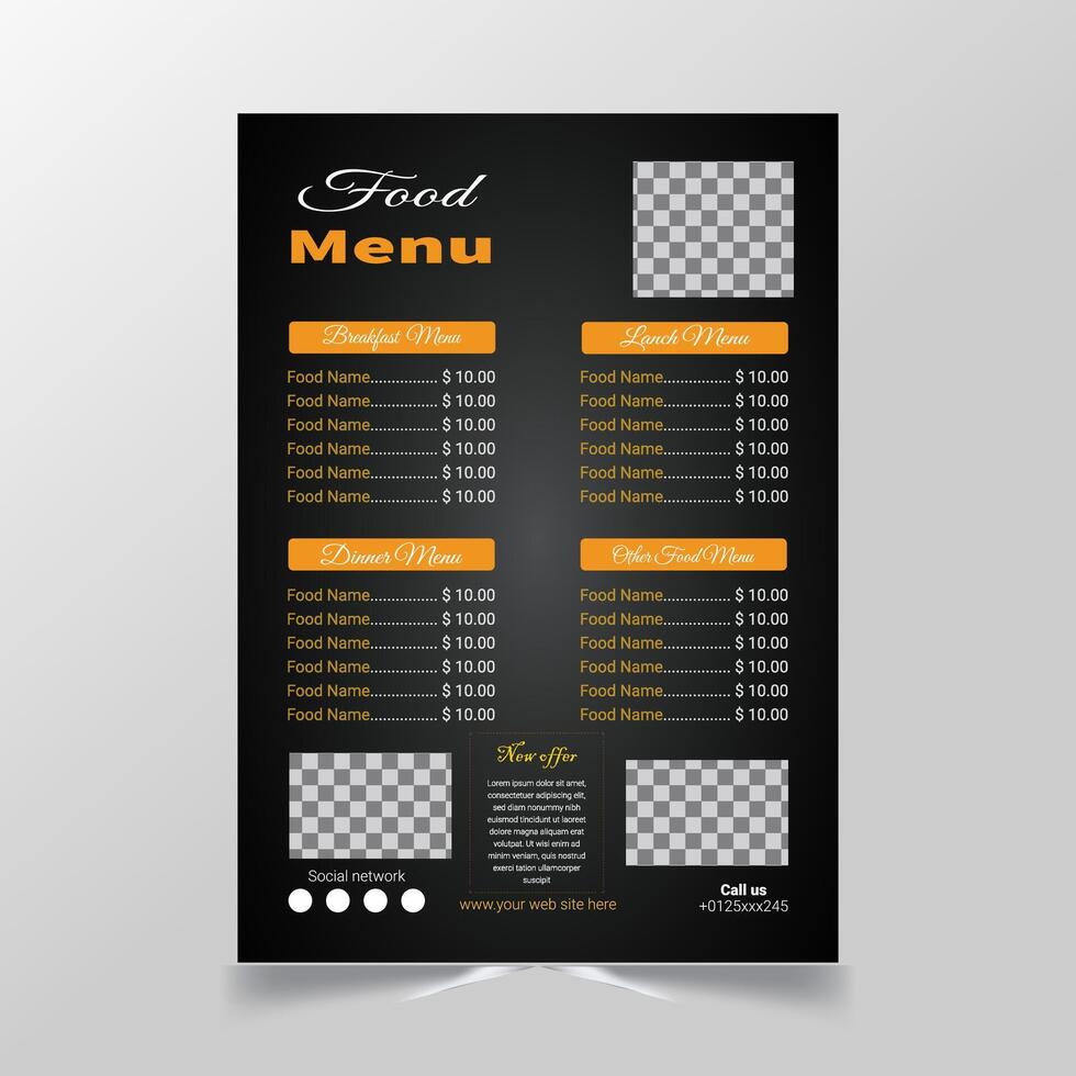 Restaurant food menu poster design vector