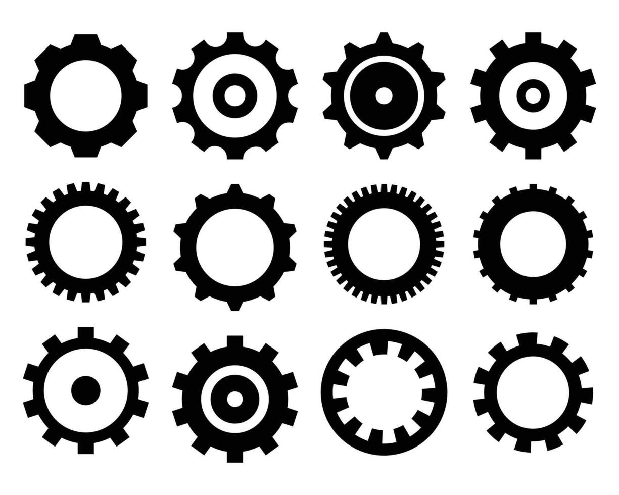 Set of Gear Silhouettes - Industrial and Mechanical Decorative Elements vector