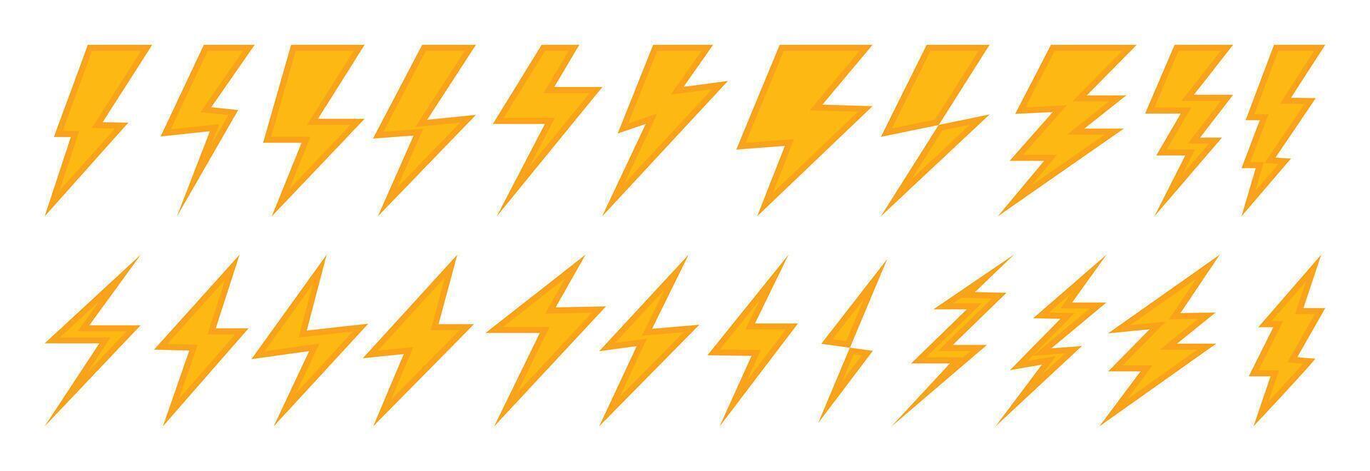 Set of Yellow and Orange Lightning Bolt Shapes - Thunderbolt Design vector