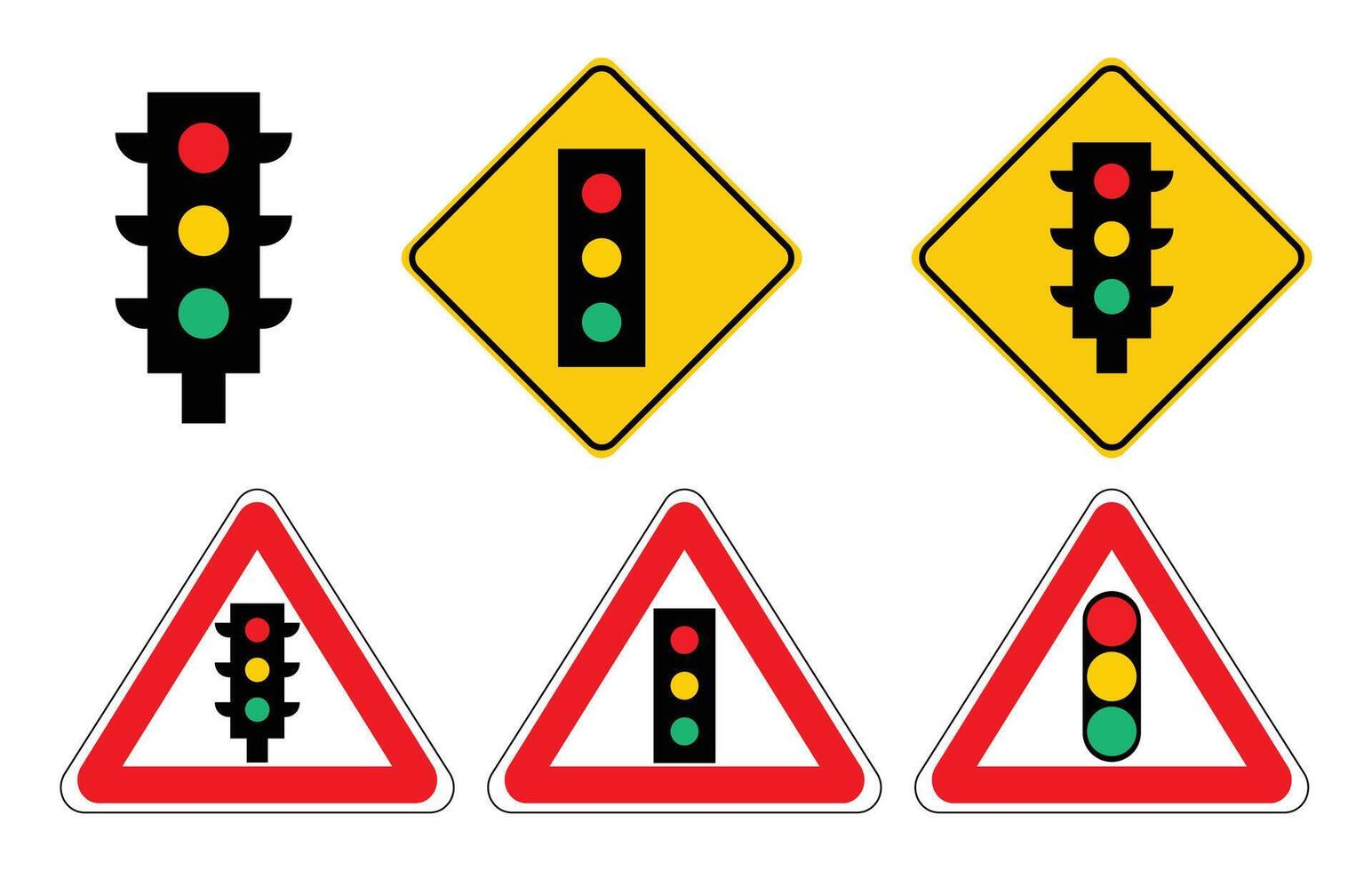 Traffic light icons and warning signs featuring traffic lights. vector
