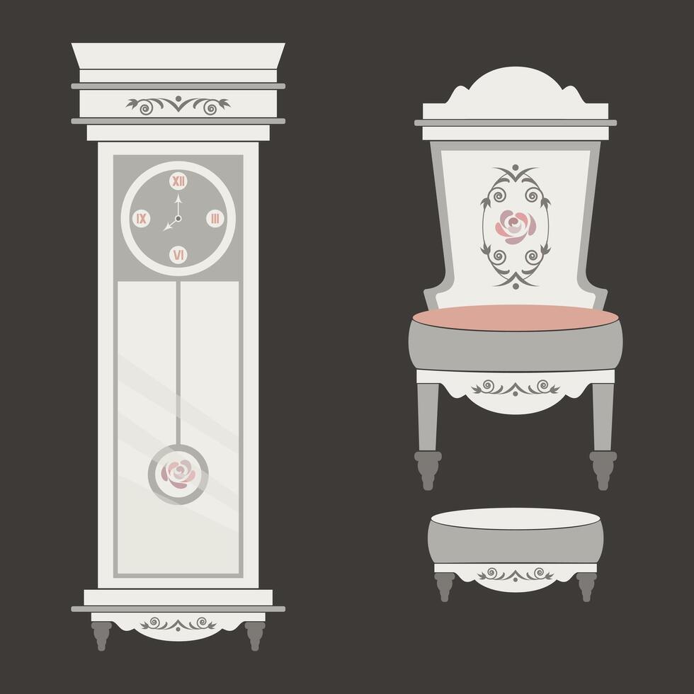 watch clocks arm chair cute baroque, shabby chic or classic style luxury interior cabinets vintage vector