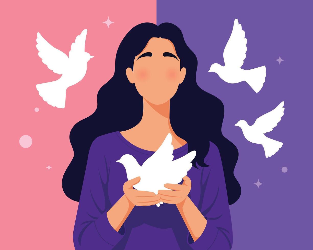 illustration in flat style on the theme of mental health, calmness, relaxation vector