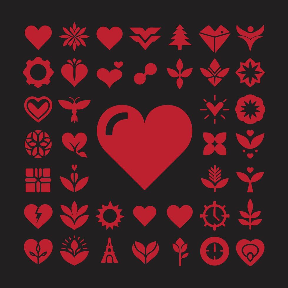 different types love icon in red color vector